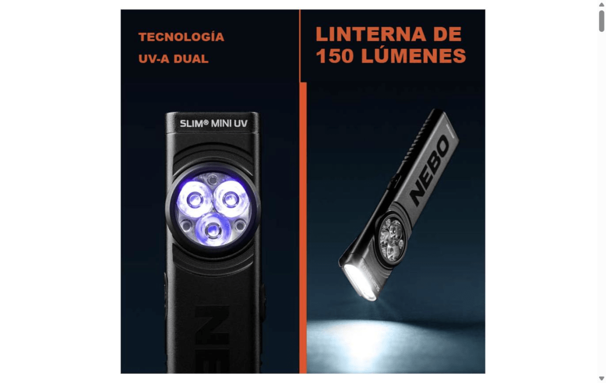 LINTERNA RECARGABLE NEBO SLIM MINI UV 150 LUMENES3