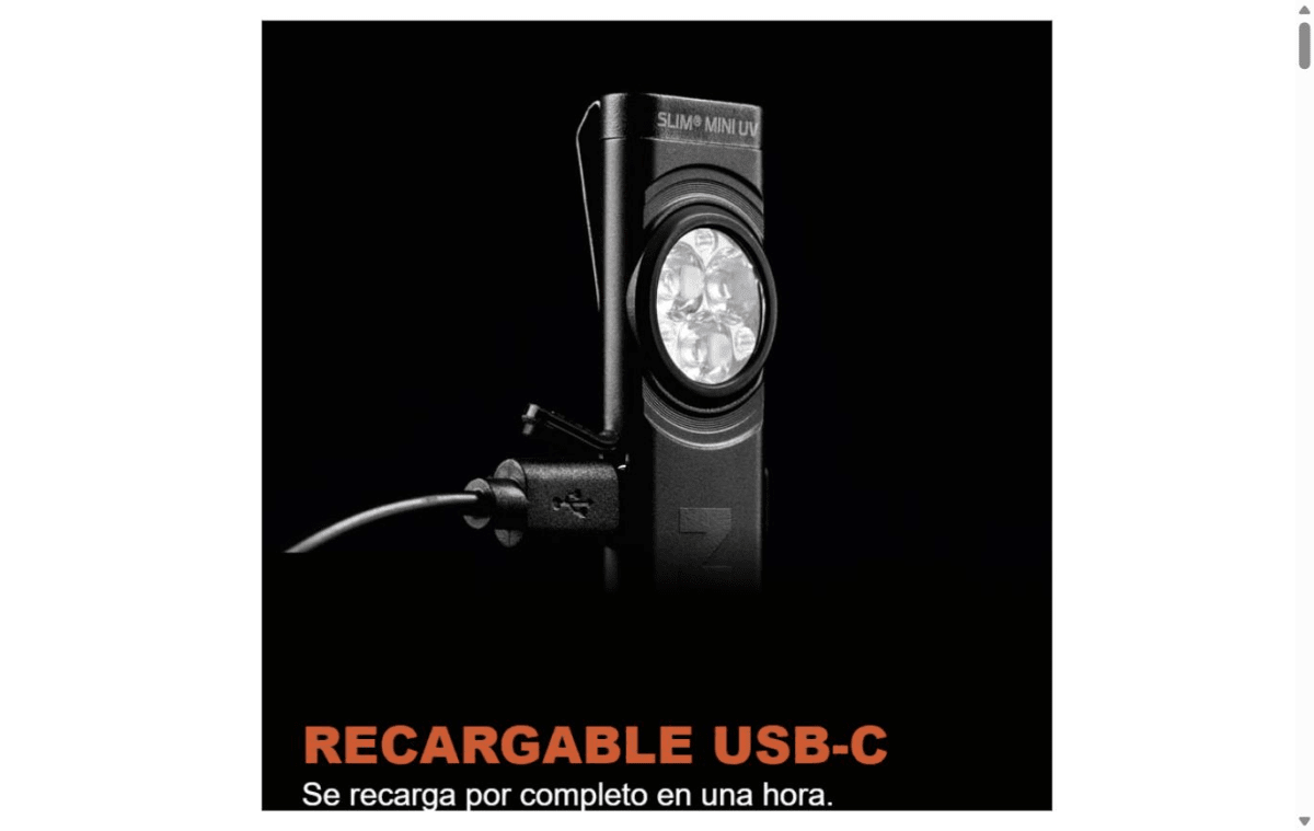 LINTERNA RECARGABLE CON LUZ ULTRAVIOLETA NEBO SLIM MINI 150 LUMENES9