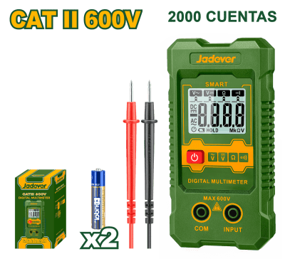 Multimetro digital 2000 conteos cat II 600V lcd ac/dc smart Jadever1
