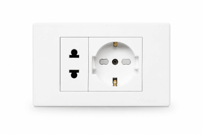 Tomacorriente simple + toma schuco blanco Cubull L3-0431