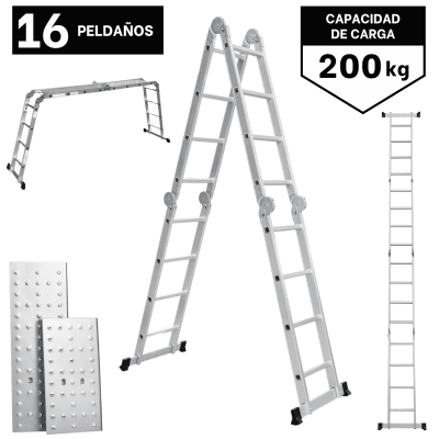 Escalera multiposición 16 peldaños soporta 200Kg Truper1