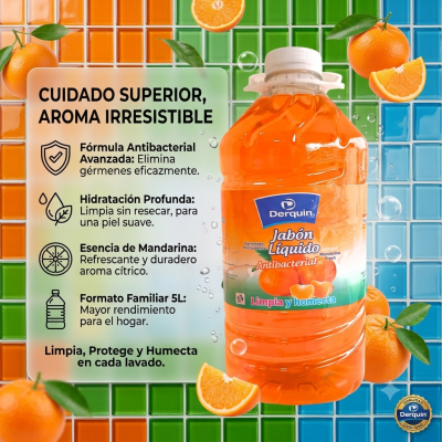 Jabón liquido antibacterial mandarina fresh galón Derquin1