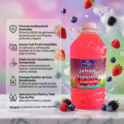 Jabón liquido antibacterial tuti fruti galón Derquin1