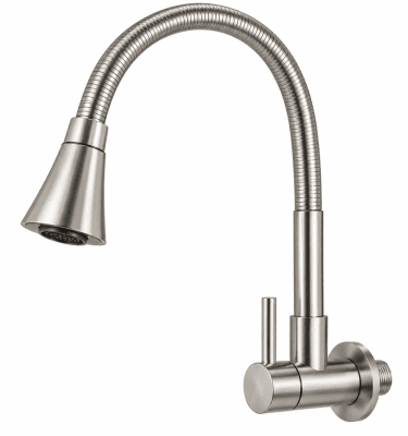 Llave de lavadero a pared con caño flexible amalfi niquelado Valmax1