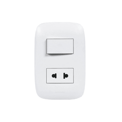 Interruptor + tomacorriente simple blanco Bticino1
