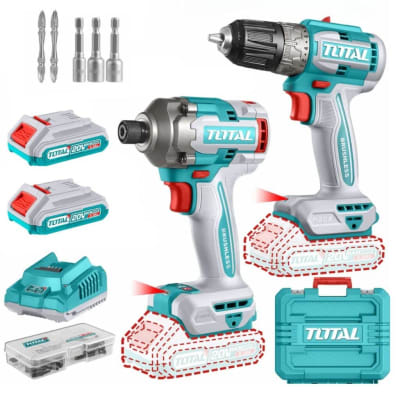 Taladro 52nm + atornillador de impacto 285nm brushelss li-ion 20V 2X2.0AH maletin industrial Total1