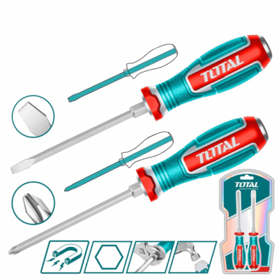 Set destornillador golpe s2 sl6.5 + PH2 hex mag. industrial Total1