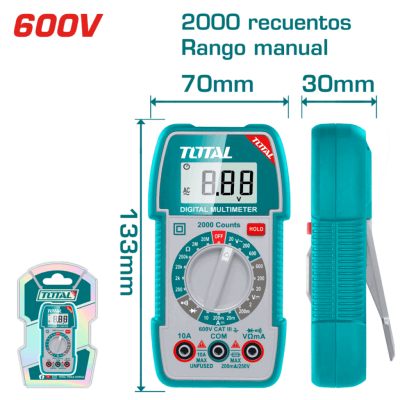 Multimetro Digital 600V 2000 conteos rango manual Total1