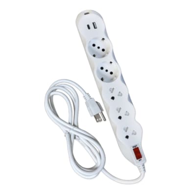 Supresor de pico 3 tomas universales + 2 Schuko + USB Opalux1