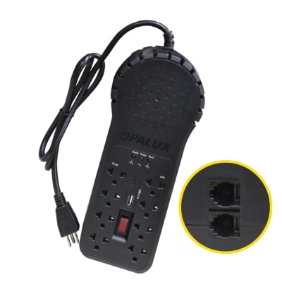 Estabilizador de voltaje 1200w 8 tomas con USB Opalux1