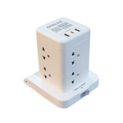 Adaptador tipo Torre de 8 tomas 2 Usb Tipo A + Tipo C Opalux1