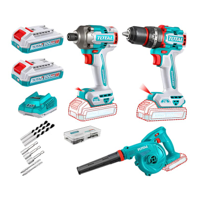 Combo Taladro percutor 76Nm + Atornillador de Impacto 285Nm + Sopladora 20V Total7