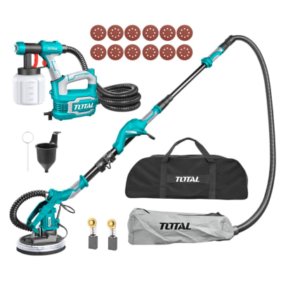 Lijadora de Pared y Techo Telescopica 1050w+ Pistola de Pintar 550w Plastico Total6