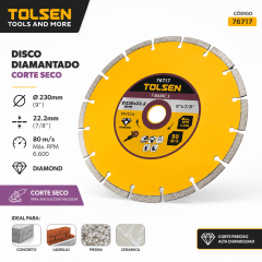 Disco diamantado seco 9'' Tolsen