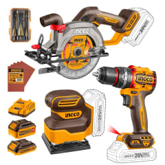 Combo taladro percutor 66nm + sierra circular + lijadora 20v Ingco