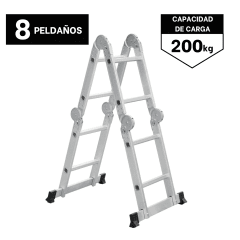 Escalera multiposición 8 peldaños soporta 200Kg Truper