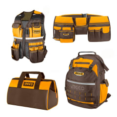 Kit 4 Porta Herramientas Ingco Chaleco + Mochila + Bolso + Cinturón