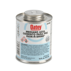 Pegamento rain r -shine 16 oz azul para tuberías de pvc Oatey