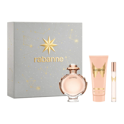 SET PERFUME OLYMPEA EDP 80 ML + BODY LOTION 100 ML + MINI 10 ML 2025 MUJER1
