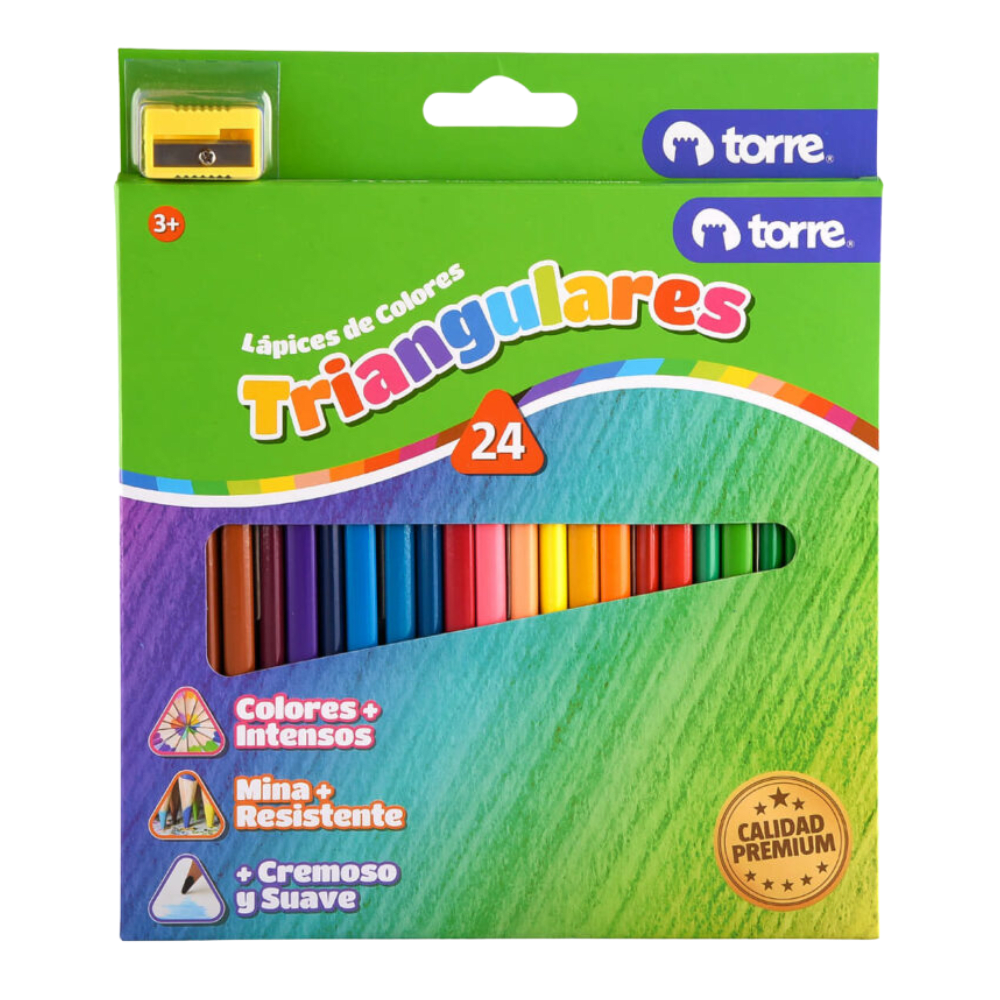 LAPICES DE 24 COLORES TORRE TRIANGULARES + SACAPUNTA1