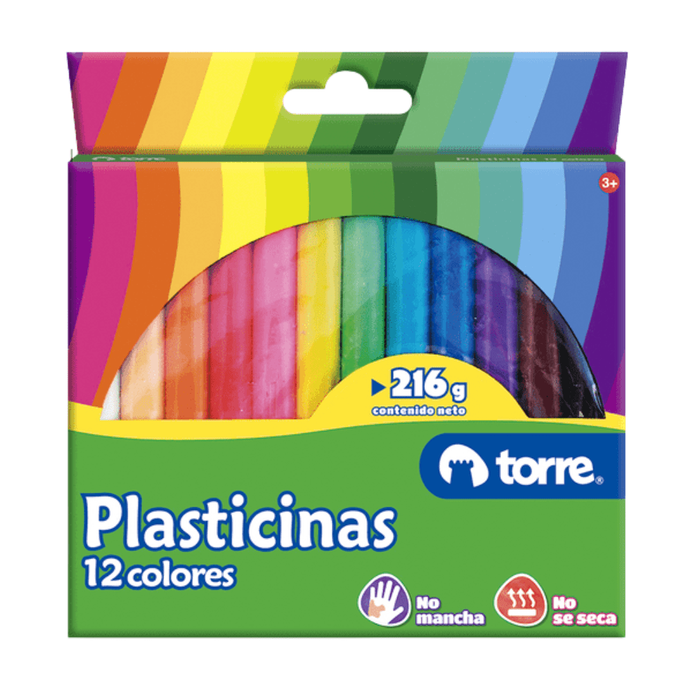 PLASTICINA TORRE 12 COLORES 216g1