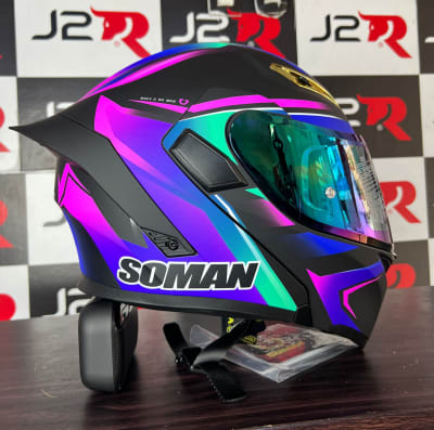 CASCO ABATIBLE SOMAN ARCOIRIS LILA VISOR REVO