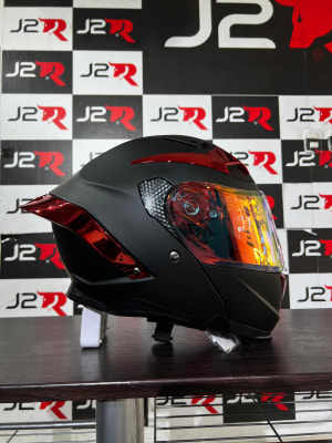 CASCO ABATIBLE LOGAN K3 NEGRO MATE SAFIRO ROJO