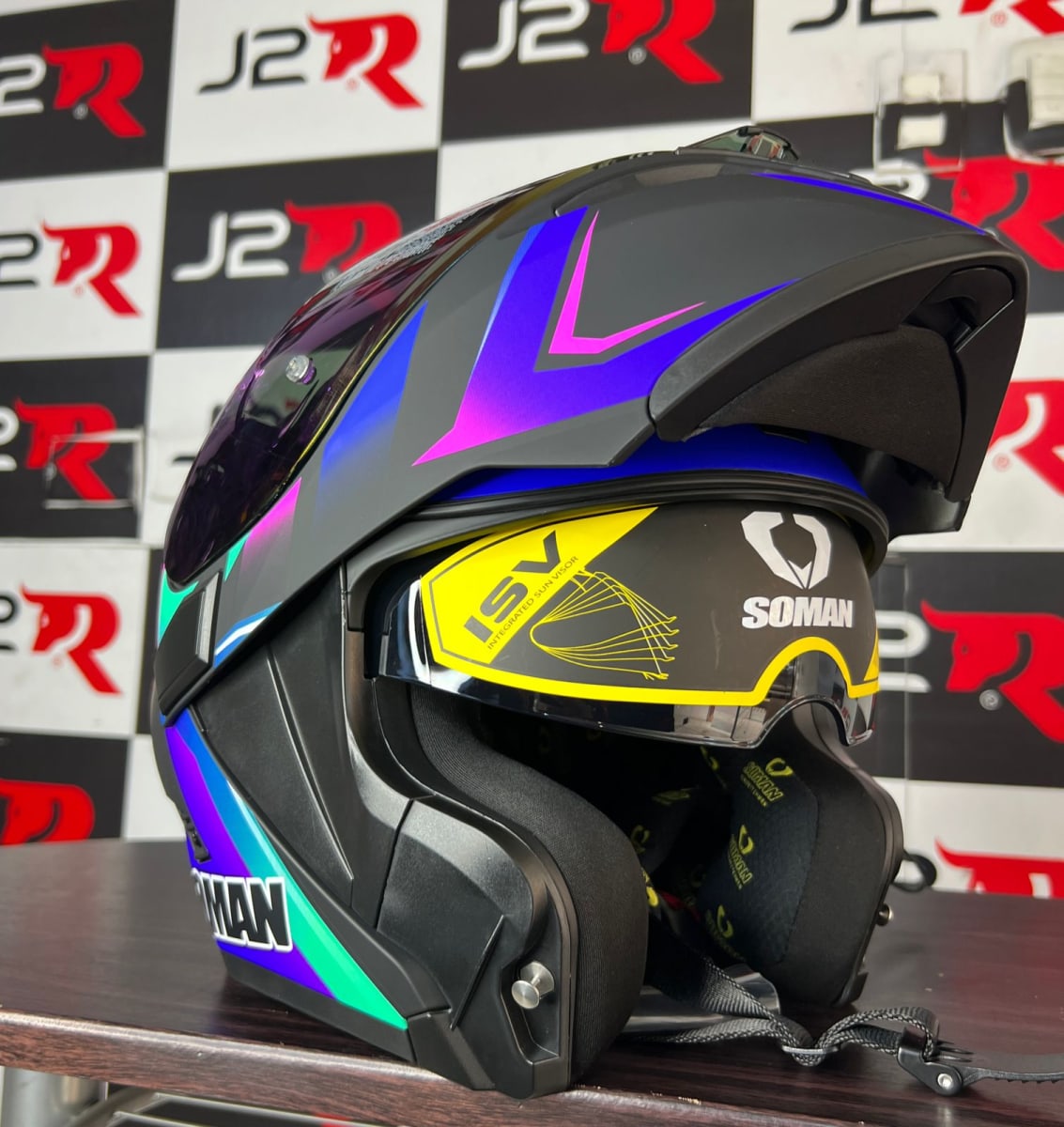 CASCO ABATIBLE SOMAN ARCOIRIS LILA VISOR REVO3