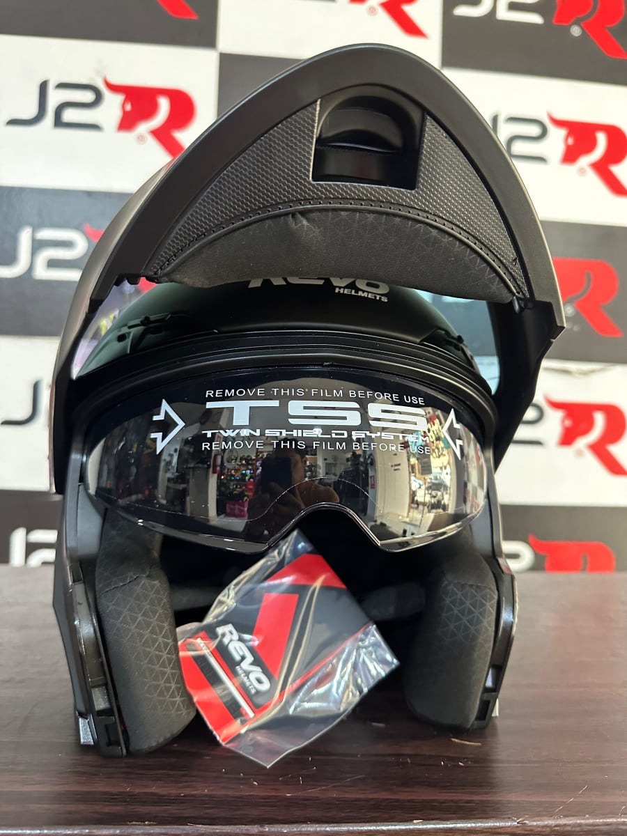 CASCO ABATIBLE REVO NEGRO MATE C/ LUZ LED VISOR ROJO5