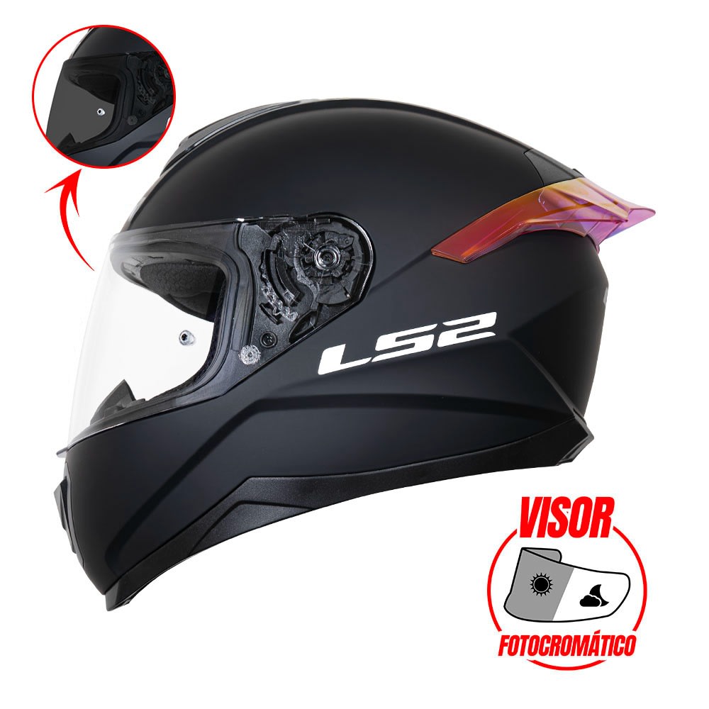 CASCO INTEGRAL LS2 FF802 SOLID NEGRO MATE SPOILER ROSADO VISOR FOTOCROMATICO1