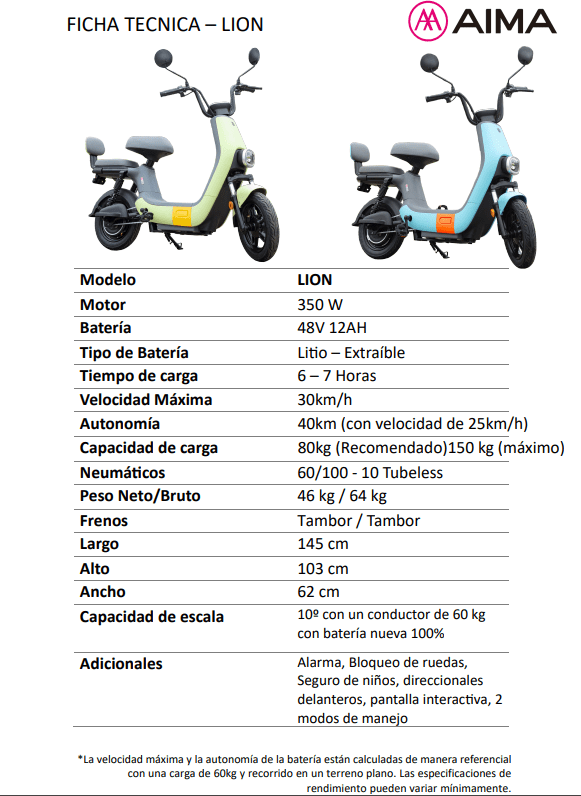 BICIMOTO ELECTRICA AIMA LION26