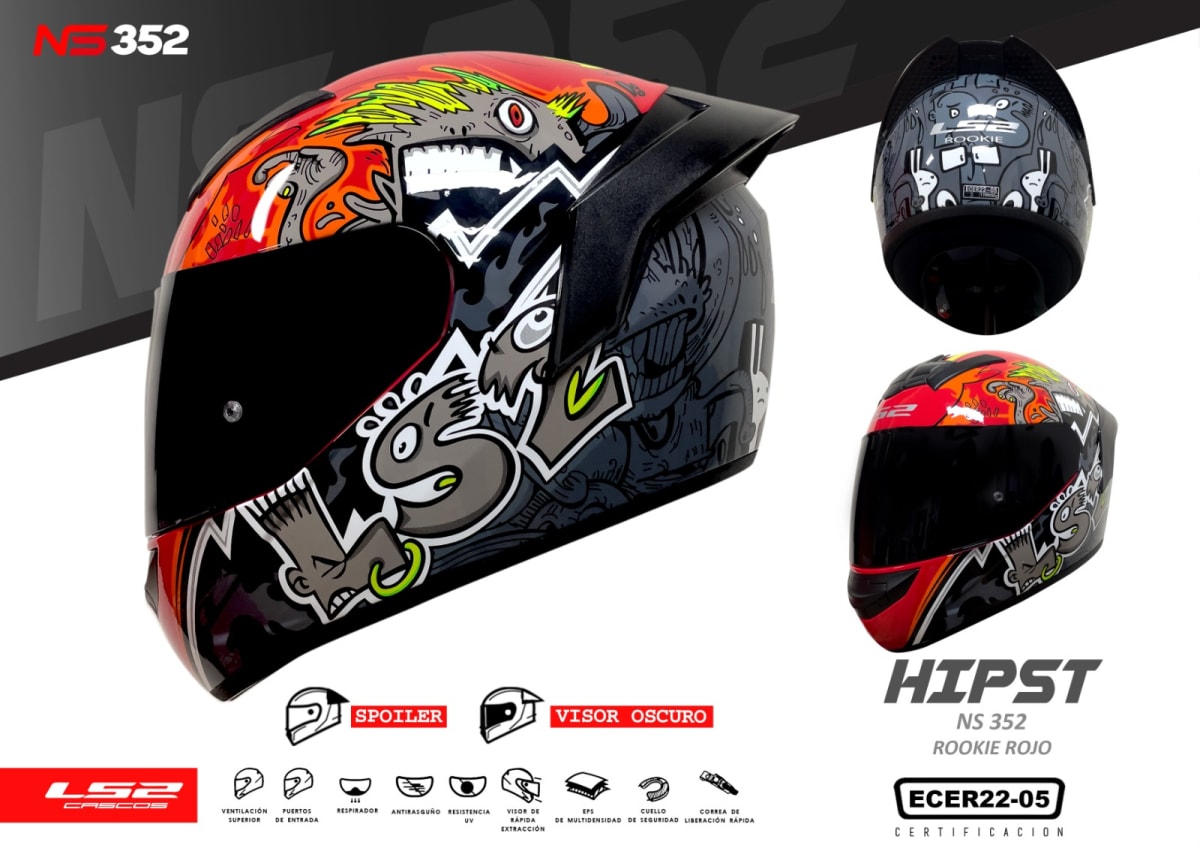 CASCO INTEGRAL LS2 NS352 HIPST NEGRO MATE/GRIS/ROJO2