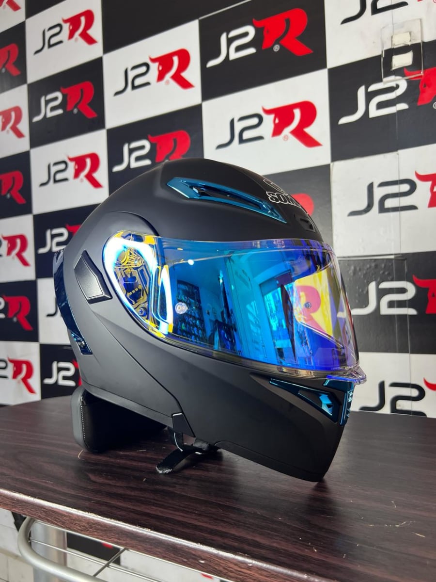 CASCO ABATIBLE SOMAN SAFIRO NEGRO / AZUL VISOR REVO2