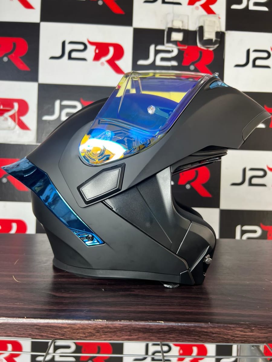 CASCO ABATIBLE SOMAN SAFIRO NEGRO / AZUL VISOR REVO3