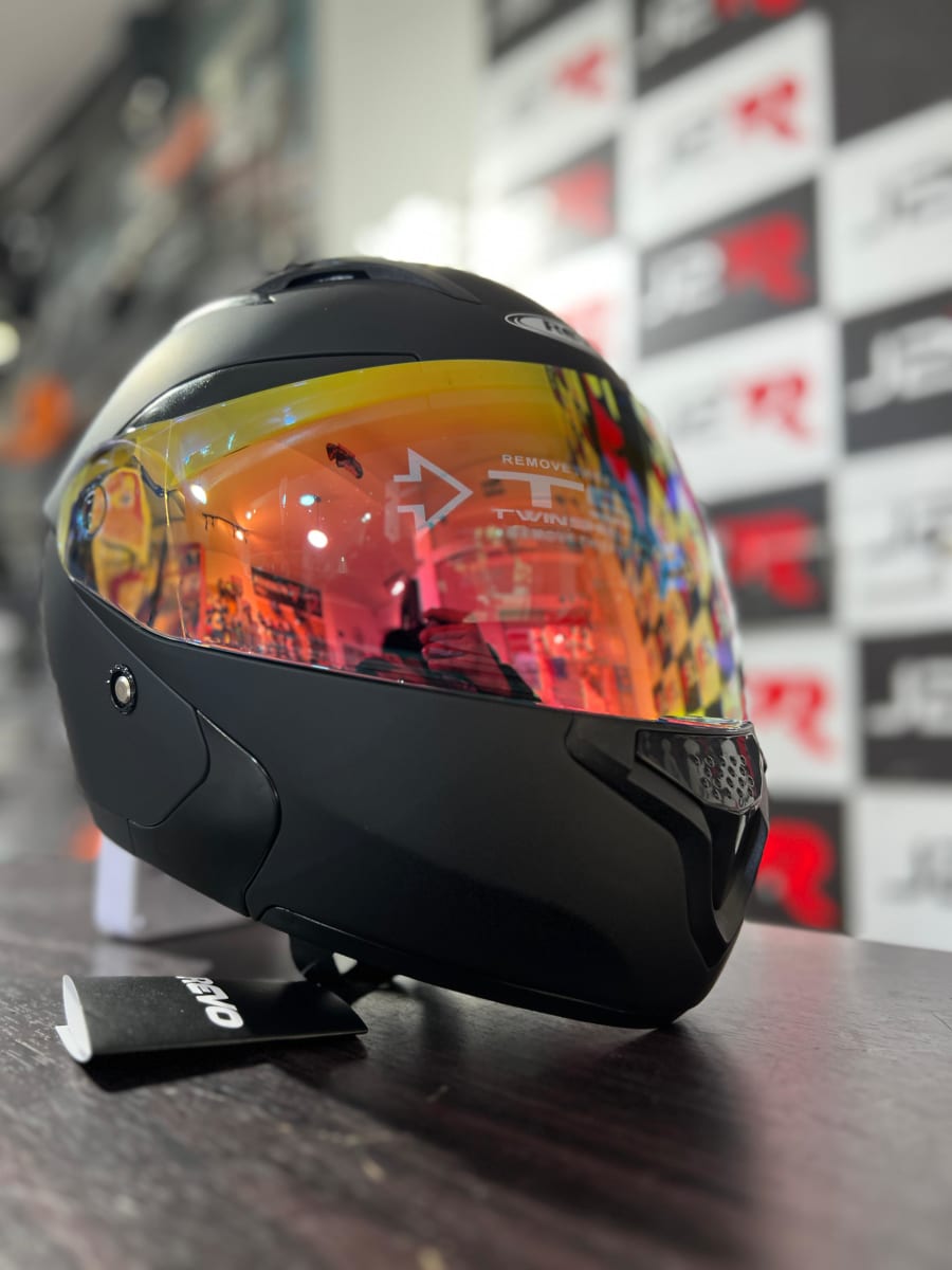 CASCO ABATIBLE REVO R5 NEGRO MATE VISOR ROJO D/N4