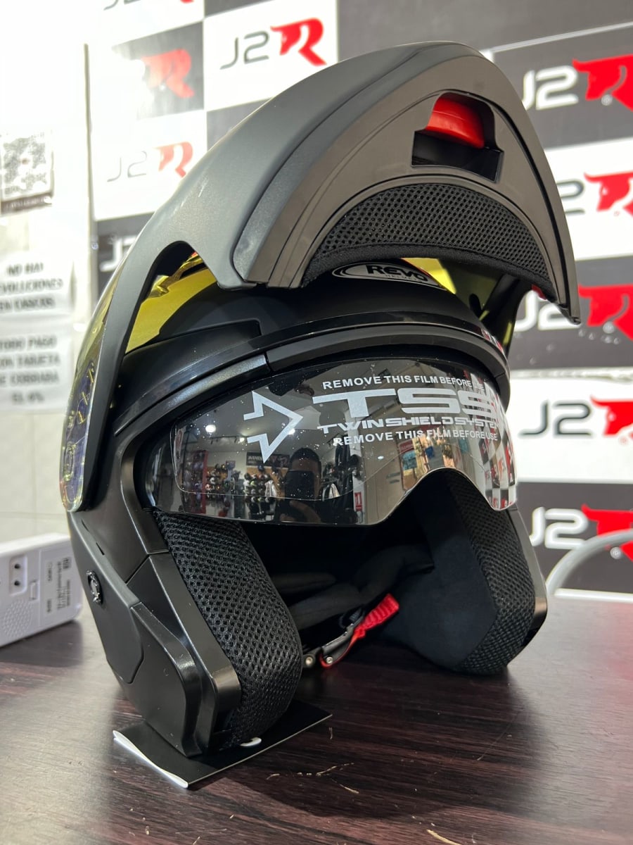 CASCO ABATIBLE REVO R5 NEGRO MATE VISOR ROJO D/N5