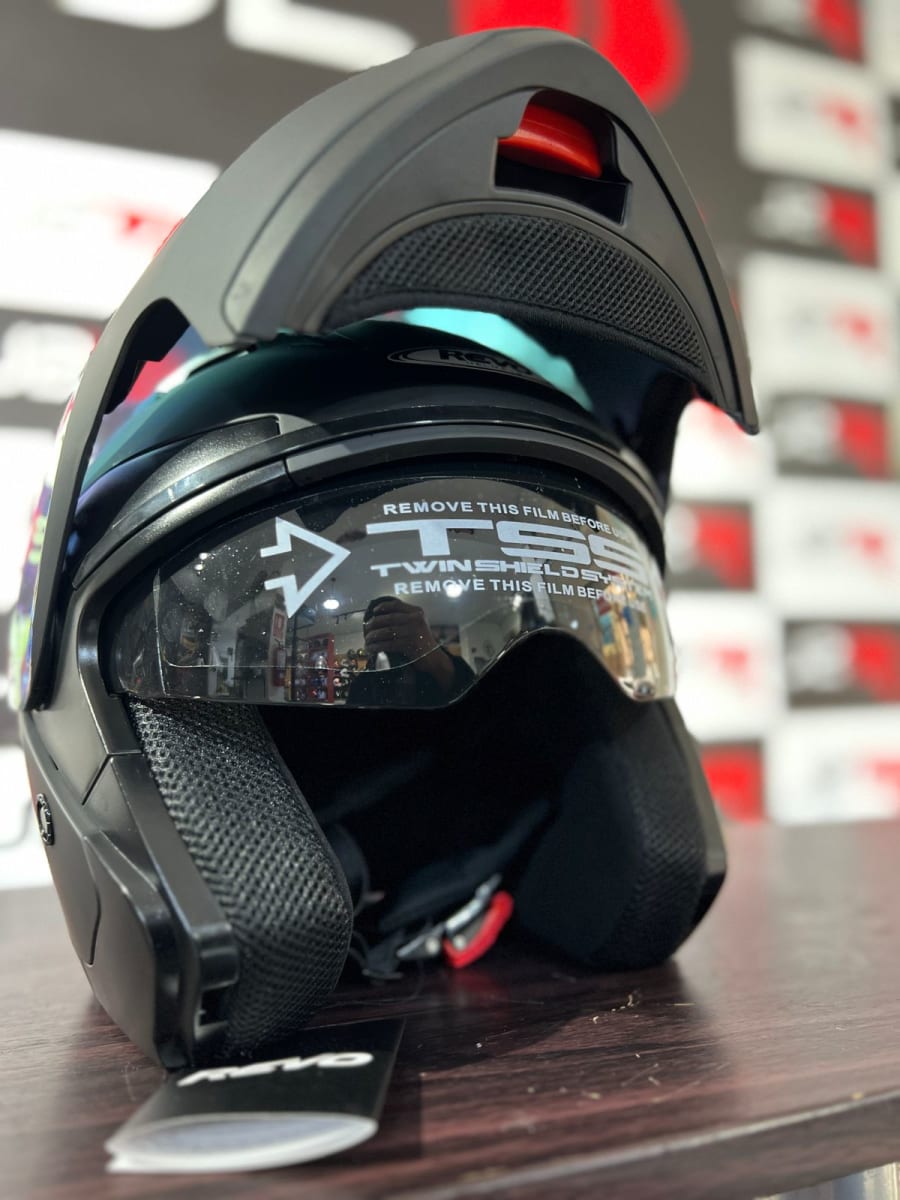 CASCO ABATIBLE REVO R5 NEGRO MATE VISOR AZUL D/N4