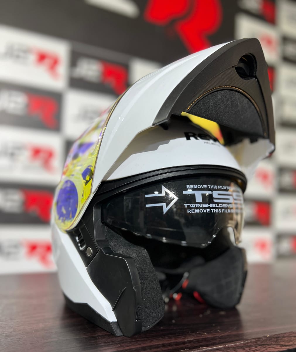 CASCO ABATIBLE REVO BLANCO VISOR AZUL C/LUZ LED4