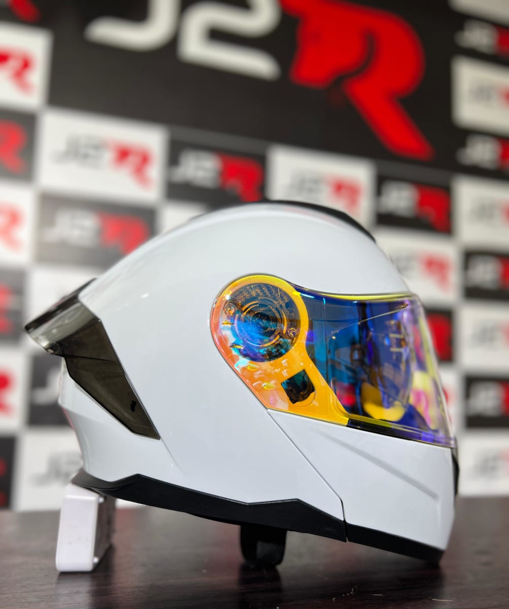 CASCO ABATIBLE REVO BLANCO VISOR AZUL C/LUZ LED1