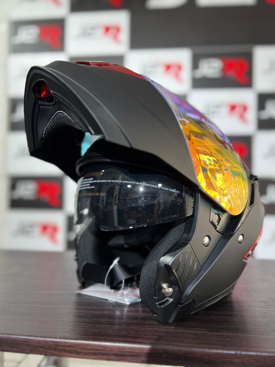 CASCO ABATIBLE LOGAN K3 NEGRO MATE SAFIRO ROJO4