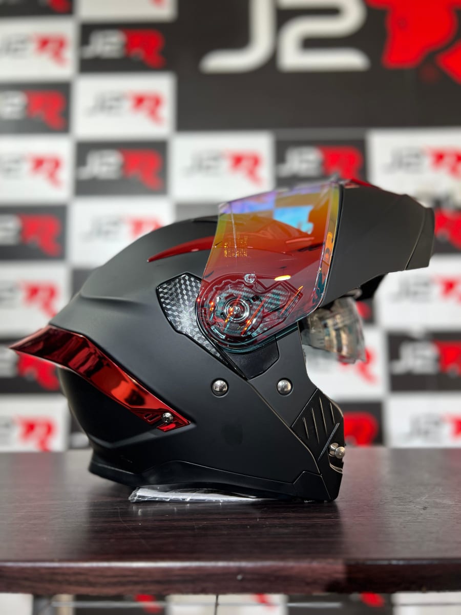 CASCO ABATIBLE LOGAN K3 NEGRO MATE SAFIRO ROJO3