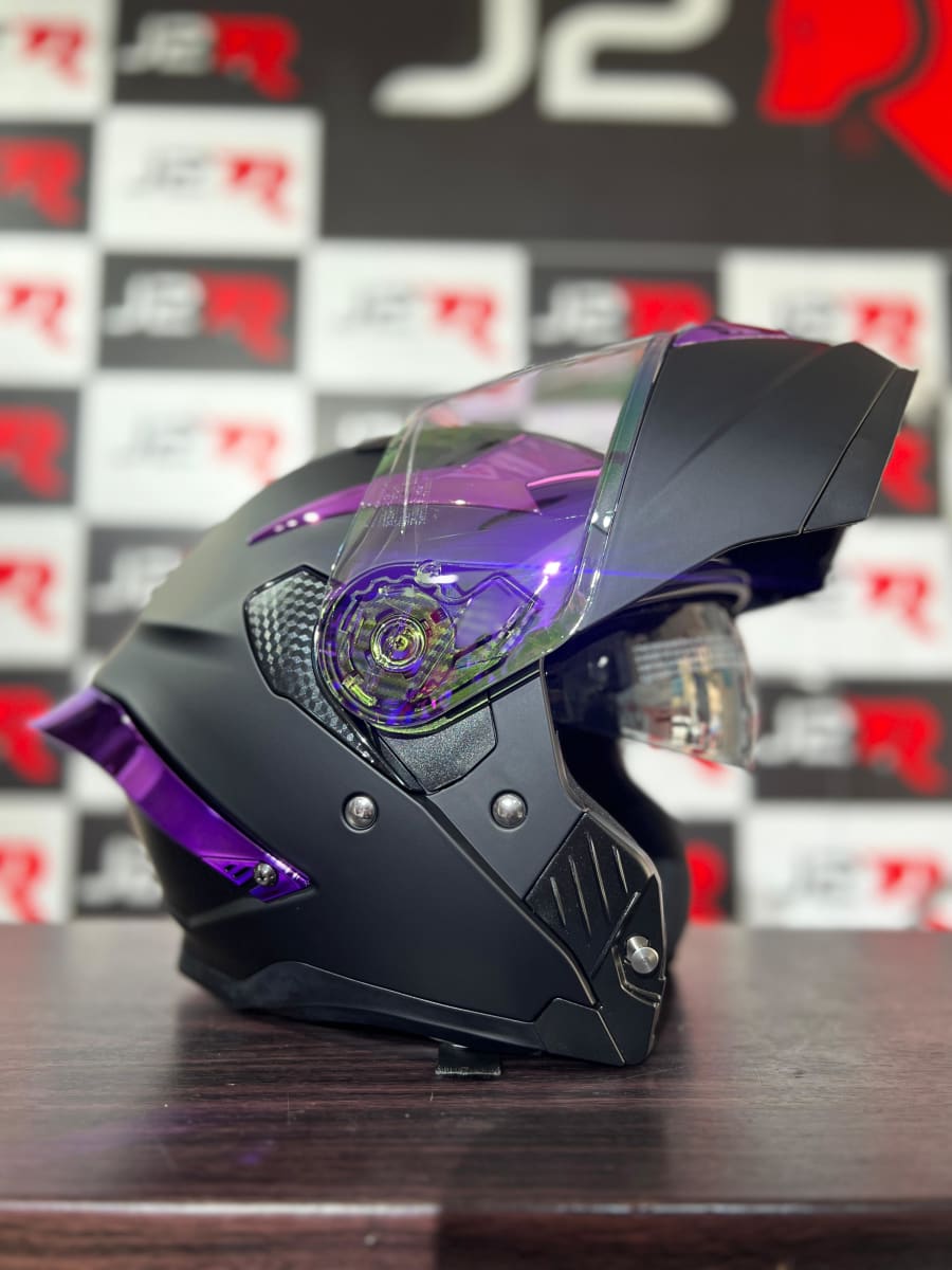 CASCO ABATIBLE LOGAN K3 NEGRO MATE SAFIRO LILA3