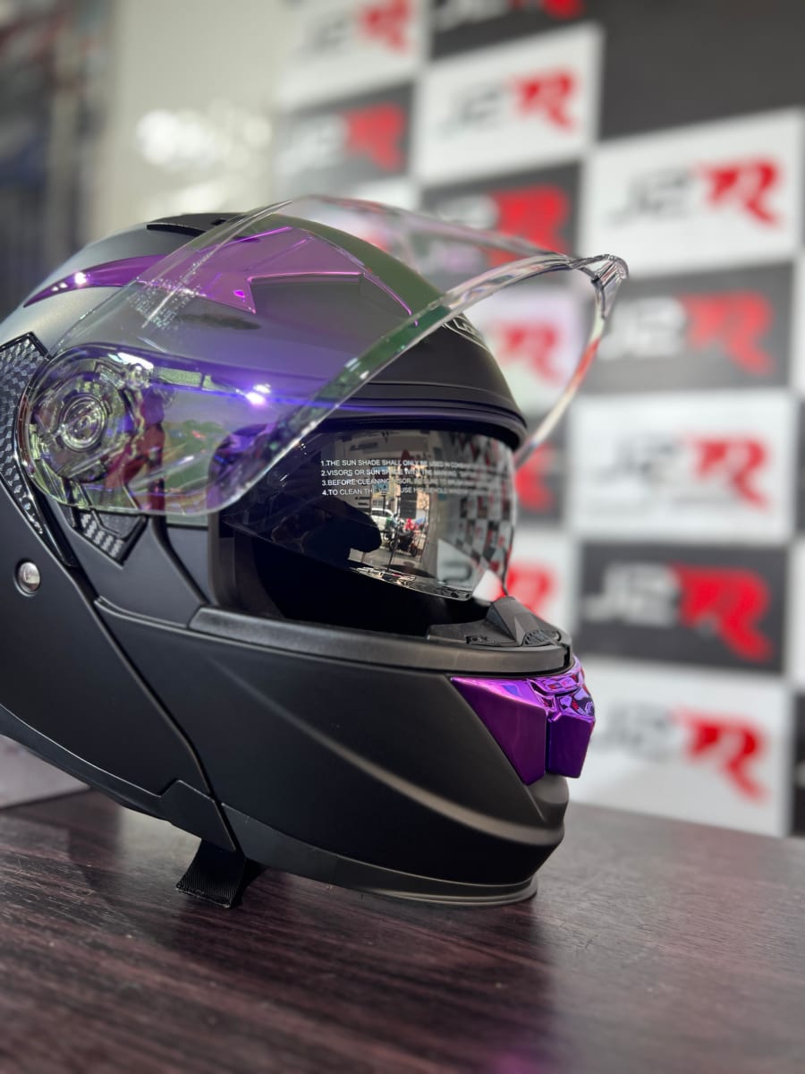 CASCO ABATIBLE LOGAN K3 NEGRO MATE SAFIRO LILA4