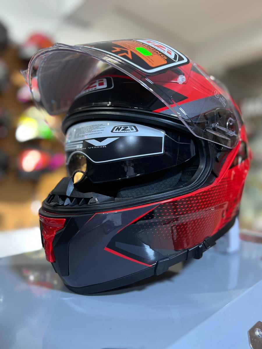 CASCO INTEGRAL NZI GO RIDER STREAM QUADRI RED / BLACK / ANTRACITE3