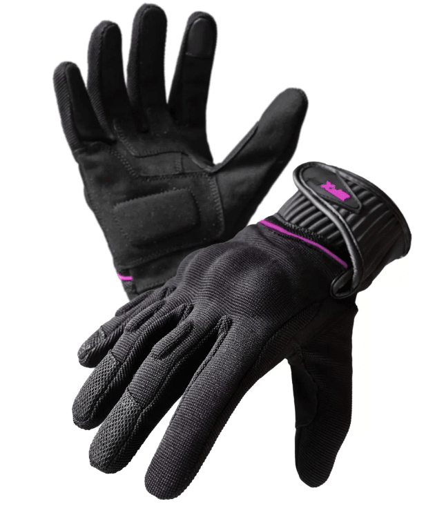 Guantes De Moto BERING LADY URSULA Para Mujer - Negro/fucsia, Talla T5 | Piel Y Textil, Verano, Ajuste En Muñeca