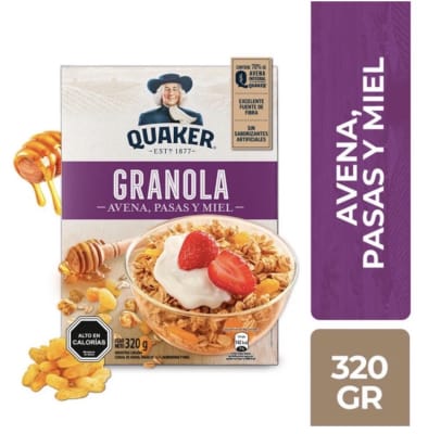 GRANOLA QUAKER AVENA, PASAS Y MIEL 320GRS1