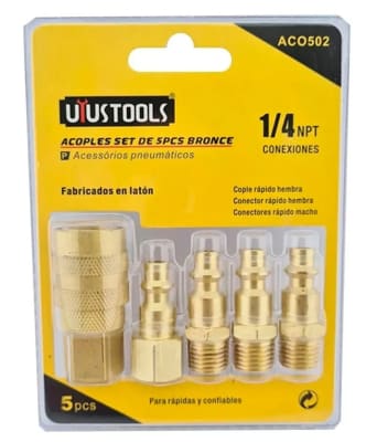 ACCESORIOS NEUMATICOS SET DE 5 PCS BRONCE 1/4NPT UYUSTOOLS