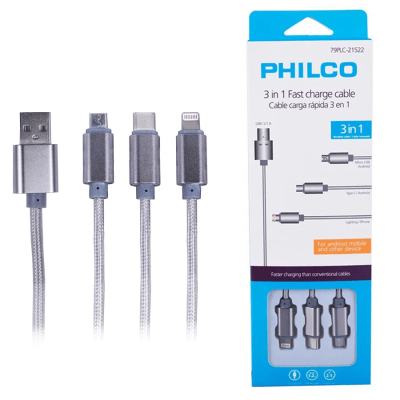 CABLE USB 3 EN 1 MICRO USD PHILCO 21522
