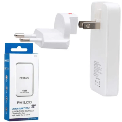 CARGADOR CELULAR DE PARED 45W ULTRA PLANO USB A- TIPO C PHILCO