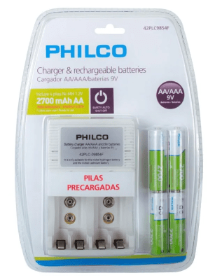 CARGADOR BATERIA LITIO PILAS PRE CARGADAS AA/AAA BATERIA 9V 2700MAH PHILCO